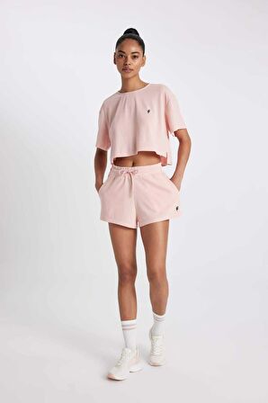 DeFactoFit Cropped Fit Bisiklet Yaka Sporcu Ribana Kısa Kollu Tişört A9916AX24SMPN243