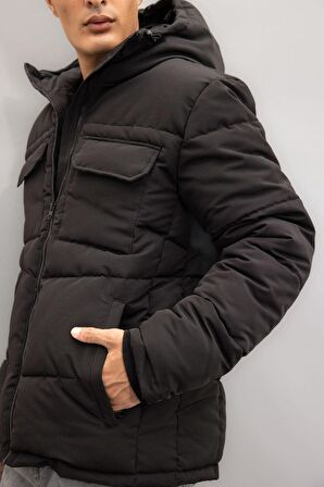 Slim Fit Dar Kesim Kapüşonlu Fermuarlı Mont