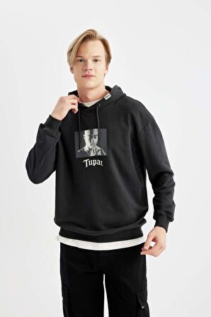 DeFacto Tupac Shakur Boxy Fit Kapüşonlu Sweatshirt B5520AX24SPAR204