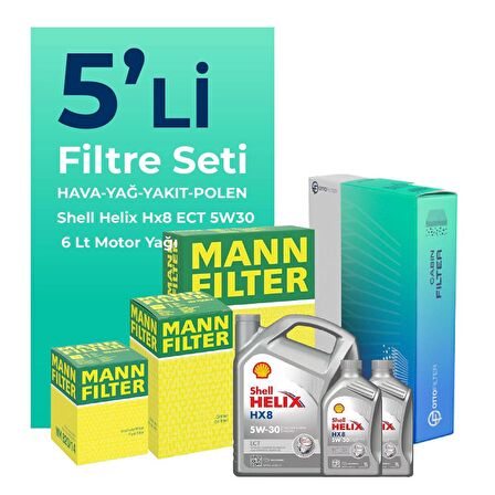 MANN Fiat Ducato 2.3 Dizel Filtre Bakım Seti Shell Motor Yağlı (2015-2020) 5 Li