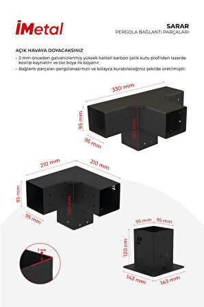 İmetal Sarar İki Bölümlü Hazır Ahşap Pergola Seti 90x90 mm Ahşaplar ve Tente Dahil