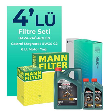 MANN Mercedes CLA180 Benzin Filtre Bakım Seti Castrol Motor Yağlı (2013-2019) 4 Lü