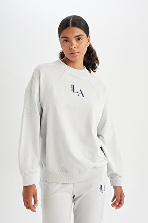 DeFactoFit NBA Los Angeles Lakers Oversize Geniş Kalıp Bisiklet Yaka Sweatshirt C8103AX24AUGR519