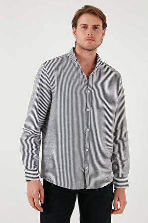 Buratti Pamuklu Çizgili Düğmeli Yaka Uzun Kollu Regular Fit Gömlek Erkek GÖMLEK CF23S112237