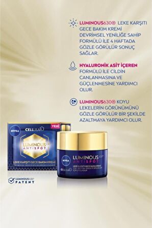 Nivea Luminous630 Leke Karşıtı Serum 30ml Ve Luminous630 Leke Karşıtı Gece Yüz Kremi 50ml, Hyaluronik Asit