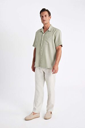 Relax Fit Düz Paça Keten Pantolon