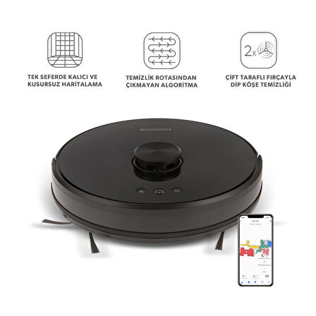 Homend Alex Laser 1282H Moplu ve Haritalamalı Akıllı Robot Süpürge Siyah