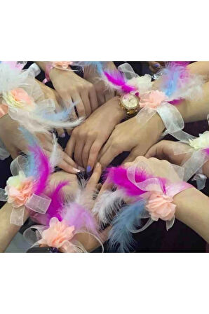 Bekarlığa Veda Nedime Bilekliği Renkli Tüylü Kına Gecesi Kına Malzemeleri 10'lu