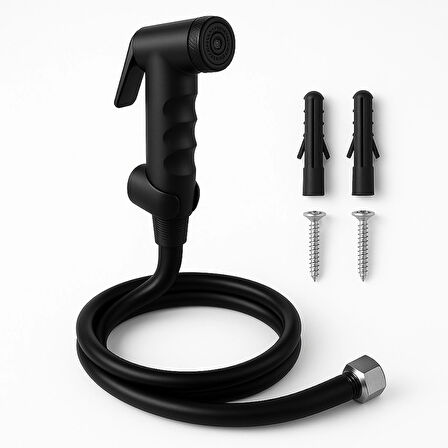 Siyah Taharetmatik Seti - Spiral Plastik Hortum ve Siyah Renk Ergonomik Taharet Tabancası