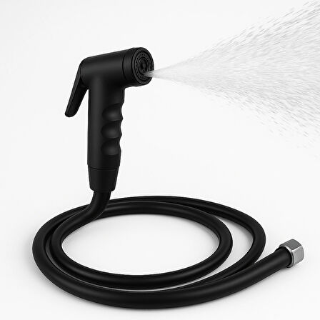 Siyah Taharetmatik Seti - Spiral Plastik Hortum ve Siyah Renk Ergonomik Taharet Tabancası