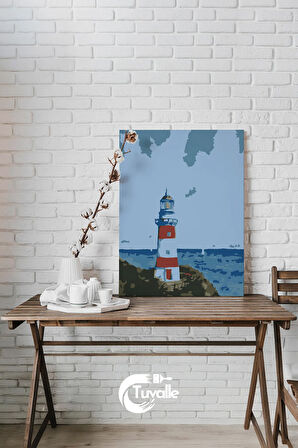 Deniz Feneri Sayılarla Boyama Seti, Hobi Seti, 40X50 Tablo, Fırça Boya, Numaralı Tuval