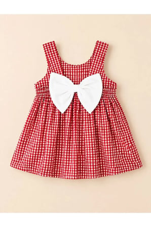 Kız Bebek Elbise Pötikare Şapkalı Fiyonklu — Kırmızı