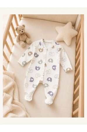 Unisex Bebek Tulum Fil Desenli — Ekru