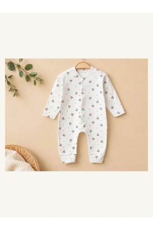 Kız Bebek Tulum Kiraz Baskılı — Beyaz