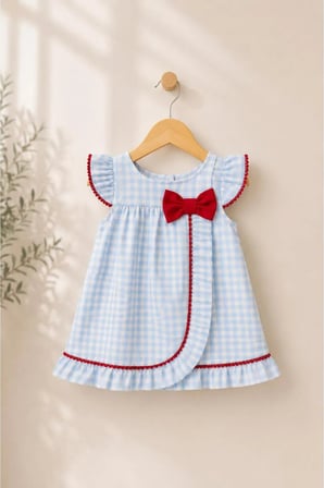 Kız Bebek Elbise Fiyonklu Bebe Yaka — Mavi