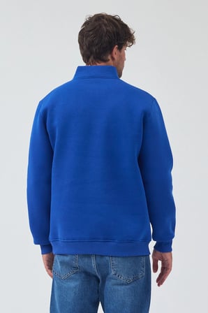 Lenithra Basic Oversize Siyah Unisex Yarım Fermuar Boğazlı Sweatshirt Mavi / XL
