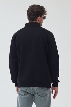 Lenithra Basic Oversize Siyah Unisex Yarım Fermuar Boğazlı Sweatshirt Siyah / 2XL