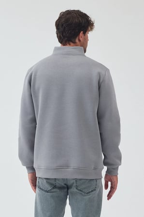 Lenithra Basic Oversize Siyah Unisex Yarım Fermuar Boğazlı Sweatshirt Gri / XL