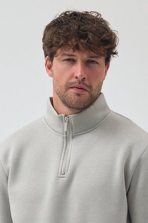 Lenithra Basic Oversize Siyah Unisex Yarım Fermuar Boğazlı Sweatshirt Açık Gri / L