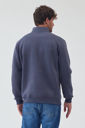 Lenithra Basic Oversize Siyah Unisex Yarım Fermuar Boğazlı Sweatshirt Füme / 2XL