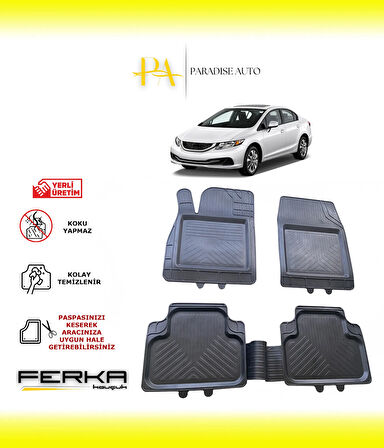 Honda Civic 9 Sedan 2012-2016 Uyarlanabilir Universal Havuzlu Paspas