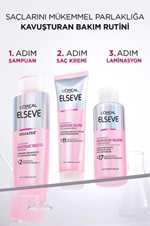 Elseve Glycolic Gloss Mükemmel Parlaklık 3'lü Saç Bakım Seti: Şampuan , Saç Kremi, Laminasyon Bakım