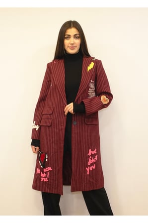 Kadın Bordo Nakış Detaylı Tasarım Kaban New-001