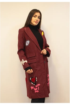 Kadın Bordo Nakış Detaylı Tasarım Kaban New-001
