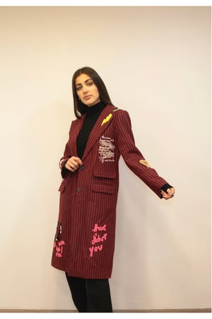 Kadın Bordo Nakış Detaylı Tasarım Kaban New-001