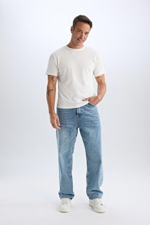 DeFacto Baggy Fit Geniş Kalıp Normal Bel Geniş Paça Jean Yıkamalı Pantolon B3926AX24AUNM39