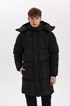 DeFacto Su İtici Kapüşonlu Fermuarlı Cepli Şişme Mont Parka A2849AX23WNBK27