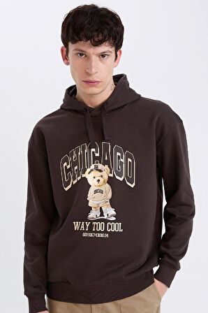 DeFacto Boxy Fit Kapüşonlu Baskılı Sweatshirt D0853AX24AUBN337