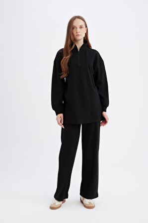 DeFacto Relax Fit Beli Lastikli Selanik Kumaş Basic Düz Triko Siyah Pantolon B4311AX24WNBK81