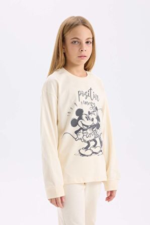 DeFacto Kız Çocuk Disney Mickey & Minnie Pijama Takımı Bisiklet Yaka Uzun Kollu Üst Uzun Alt D7751A824WNER134
