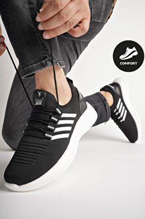 Muggo Montag Garantili Günlük Ortopedik Kaymaz Taban Bağcıklı Çizgili Erkek Sneaker Spor Ayakkabı