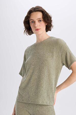 DeFacto Relax Fit Bisiklet Yaka Bürümcük Kısa Kollu Tişört C3843AX25SPKH418