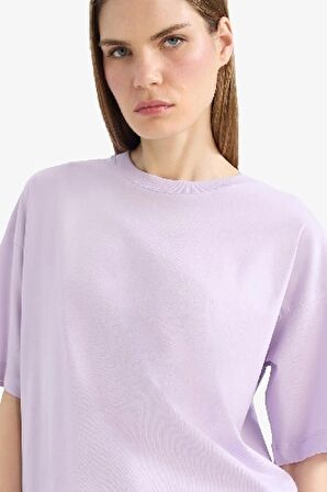 Oversize Geniş Kalıp Bisiklet Yaka Basic Düz Penye Kısa Kollu Tişört