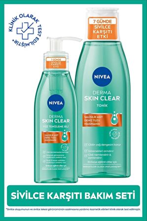 Nivea Derma Skin Clear Sivilce Karşıtı Yüz Temizleme Jeli 150ml ve Nemlendirici Tonik 200ml, Yağlı Ciltler