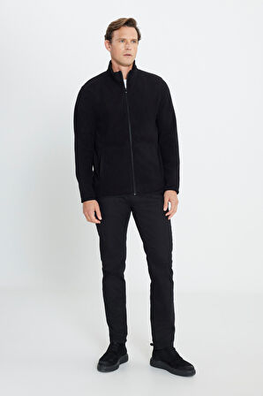 Erkek Siyah Anti-pilling Tüylenme Yapmayan Standart Fit Bato Yaka Sweatshirt Polar Ceket