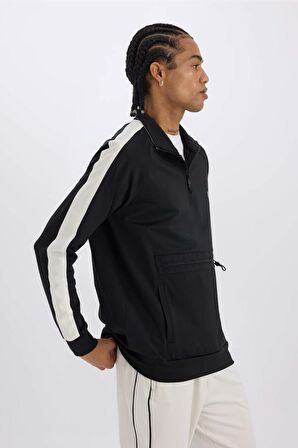 DeFactoFit Standart Fit Fermuarlı Dik Yaka Skuba Dalgıç Kumaş Cepli Sporcu Sweatshirt X9124AZ24AUBK81