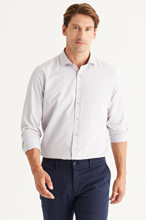 Erkek Gri Slim Fit Dar Kesim Italyan Yaka Armürlü Gömlek