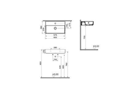 VitrA ArchiPlan 7401B003-0041 Dar Lavabo, 60x38 cm, Beyaz