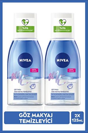 Nivea Çift Fazlı Göz Makyaj Temizleyici 125ml, Etkili Makyaj Temizleyici, Hassas Kirpik Bakımı, X2 Adet