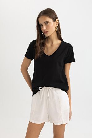 DeFacto Regular Fit V Yaka Basic Kısa Kollu Tişört K1507AZ24SMBK81