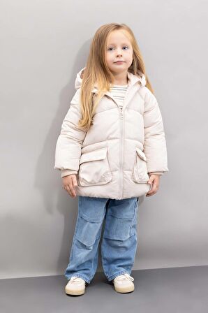 DeFacto Kız Bebek Su İtici Kapüşonlu Polar Astarlı Şişme Mont C5300A524AUER37