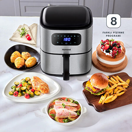 Homend Airfrday 2503H 8 Farklı Program Dokunmatik Ekran 4,2 Litre Smart Airfryer (Wi-Fi ile Kontrol)