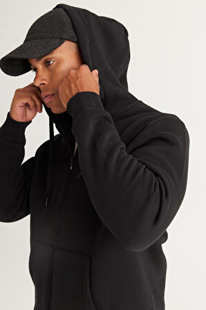 Standart Fit Normal Kesim Kapüşonlu Fermuarlı Sweatshirt