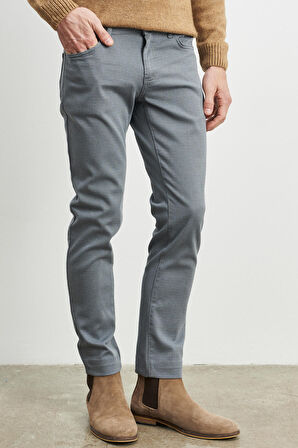 Erkek Gri-mavi Slim Fit Dar Kesim Armürlü Esnek Casual Pantolon