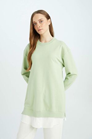 DeFacto Regular Fit Bisiklet Yaka Basic Düz Sweatshirt Tunik A9529AX24AUGN1207