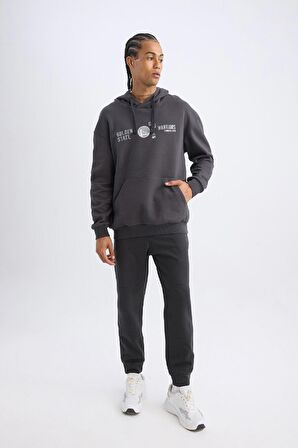 DeFactoFit NBA Golden State Warriors Boxy Fit Kapüşonlu Baskılı Kalın Sweatshirt D0674AX24AUAR231